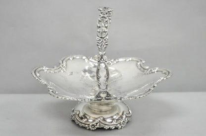 Antique Meriden Silver Plated Floral Repousse Pedestal Brides Wedding Basket