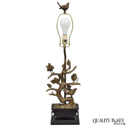 Contemporary Chinoiserie Style Bronze Finish Metal Birds on Branch Table Lamp