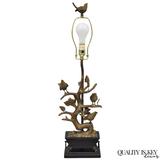 Contemporary Chinoiserie Style Bronze Finish Metal Birds on Branch Table Lamp