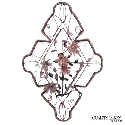 French Victorian Glass Beaded Purple Flower Casket Wreath Wall Art Sculpture (B)