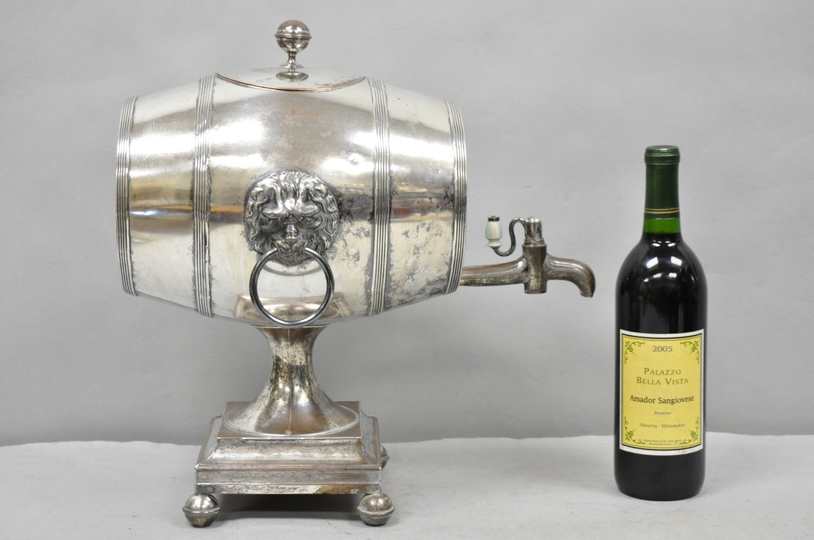 Antique English Regency Silver Plated "Whiskey Barrel" Samovar w/ Lions by B&W