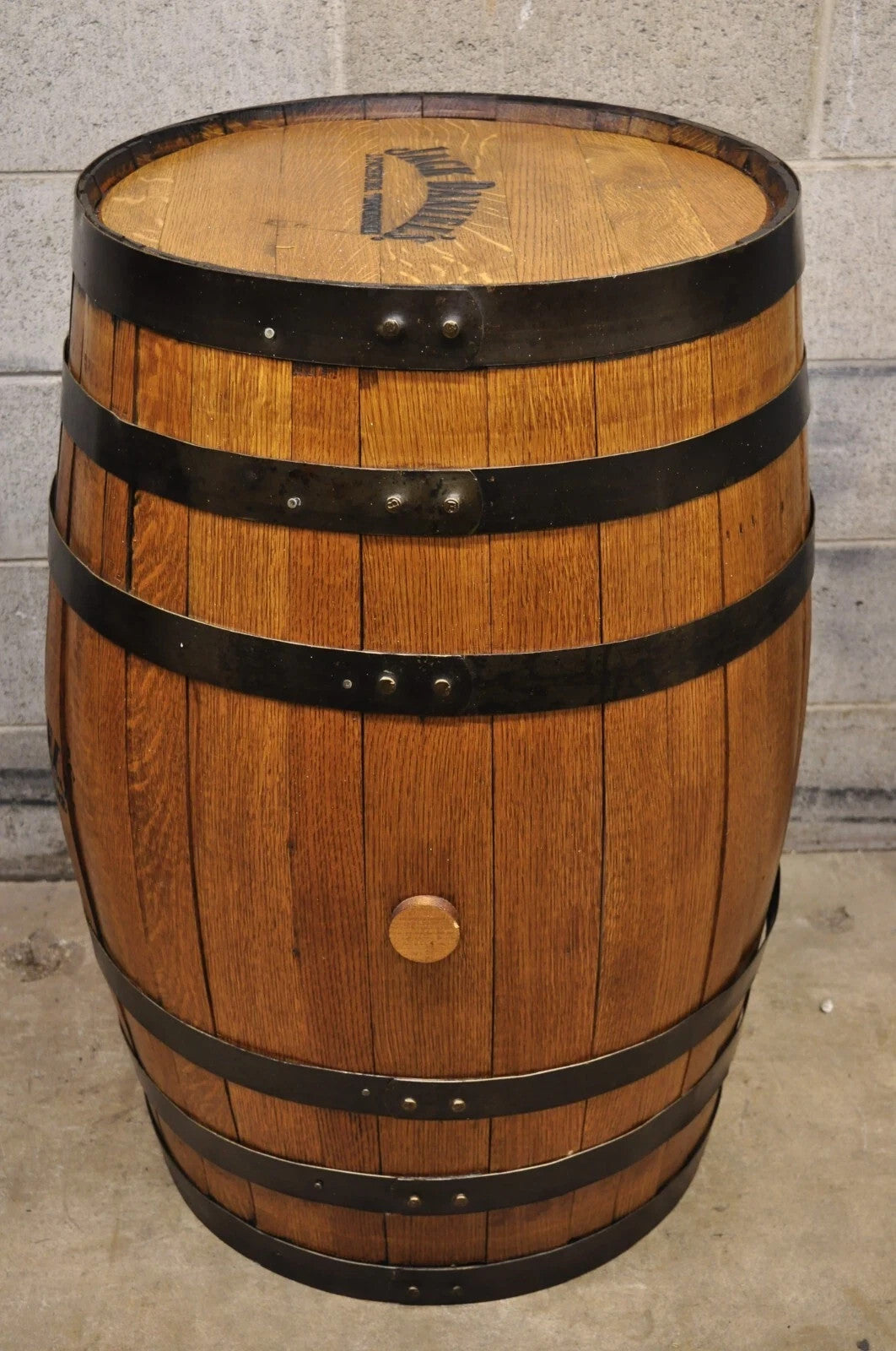 Jack Daniels Whiskey Barrel Engraved Oak Wood with Metal Bands