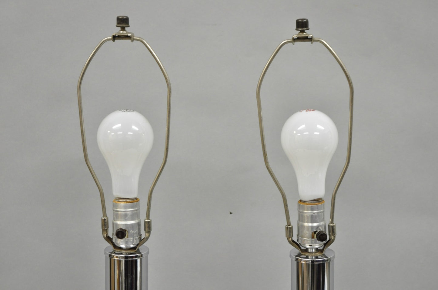 Vintage Mid Century Modern Chrome Ball Column Space Age Table Lamps - a Pair