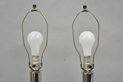 Vintage Mid Century Modern Chrome Ball Column Space Age Table Lamps - a Pair