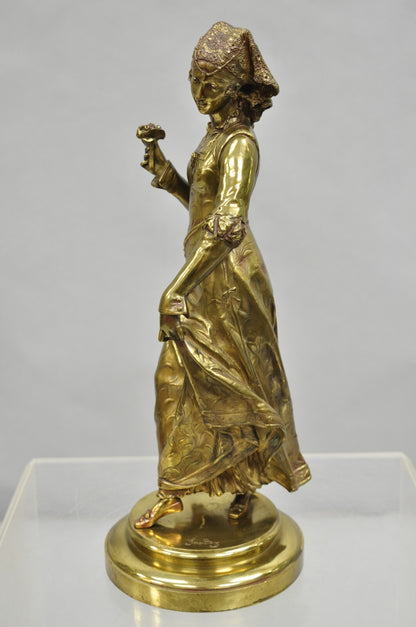 Antique French Victorian 18" Bronze Maiden Sculpture after Adrien Etienne Gaudez