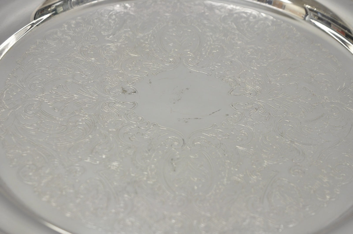 Vintage Oneida Victorian Style 12" Round Silver Plated Serving Platter Bar Tray