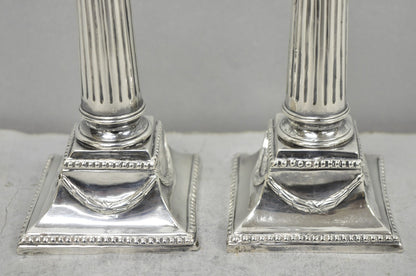 Vintage English Regency Silver Plated Classical Column Small Candlesticks - Pair