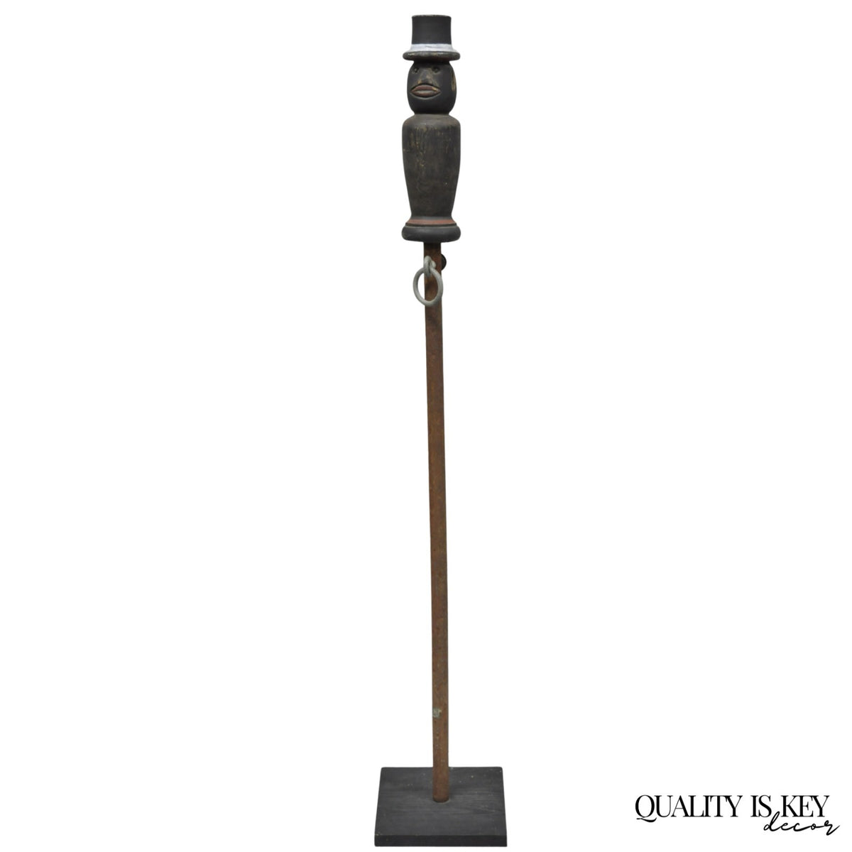 Vintage Carved Wood Figural Lawn Jockey Gentleman in Top Hat Horse Hitch Stand