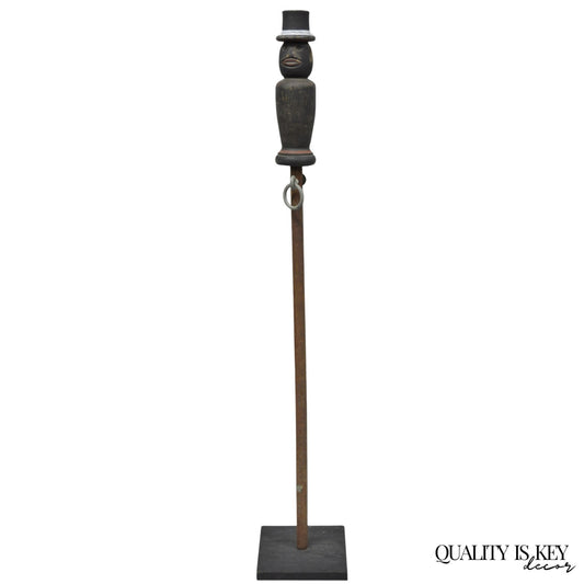 Vintage Carved Wood Figural Lawn Jockey Gentleman in Top Hat Horse Hitch Stand