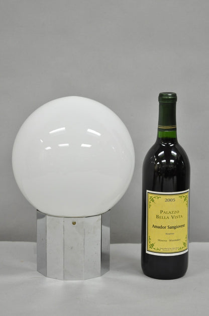 Vintage Mid Century Modern Faceted Chrome Base White Glass Ball Small Table Lamp