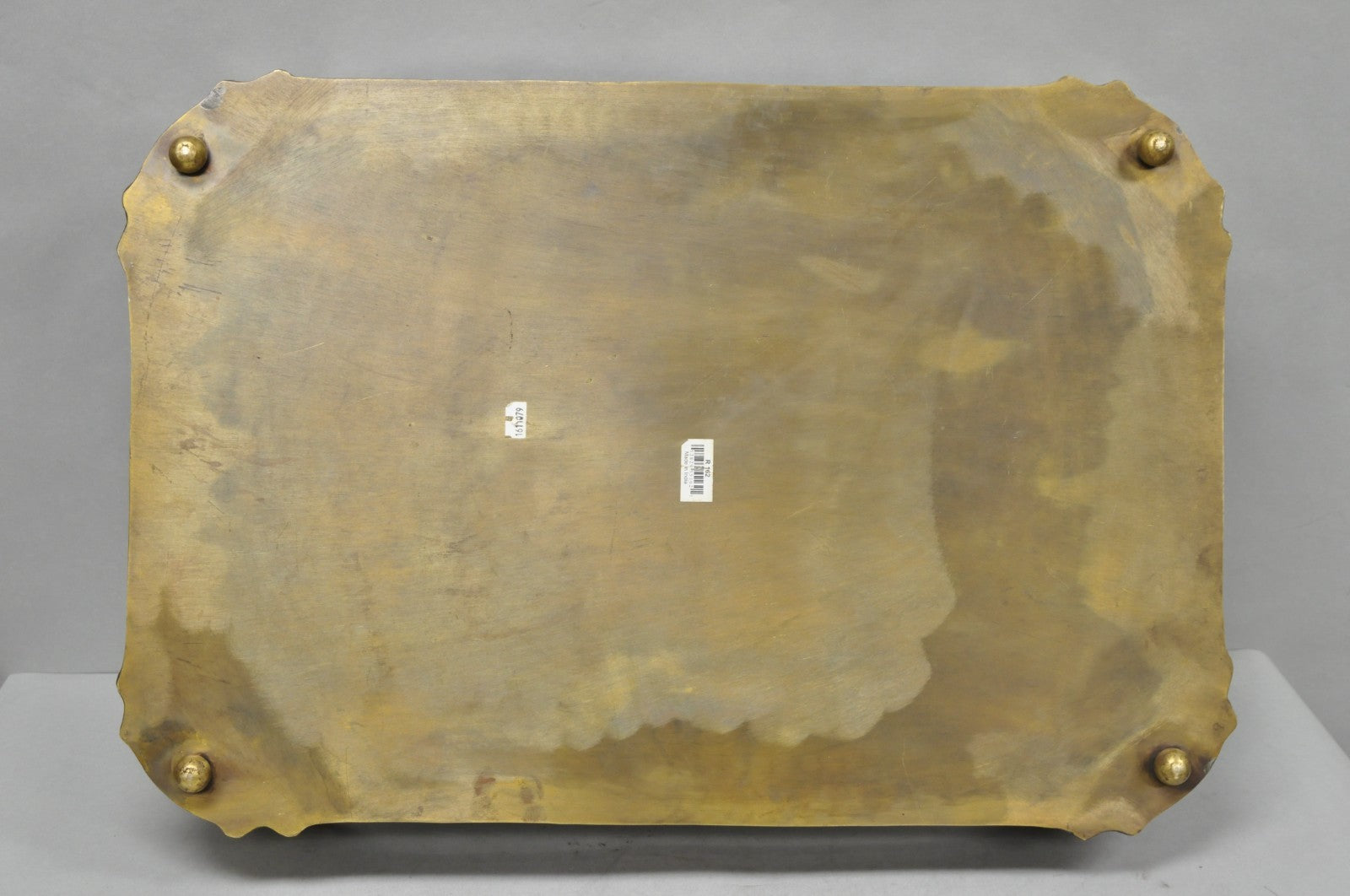 Contemporary Large Burnished Brass Serving Platter Butlers Bar Tray on Feet