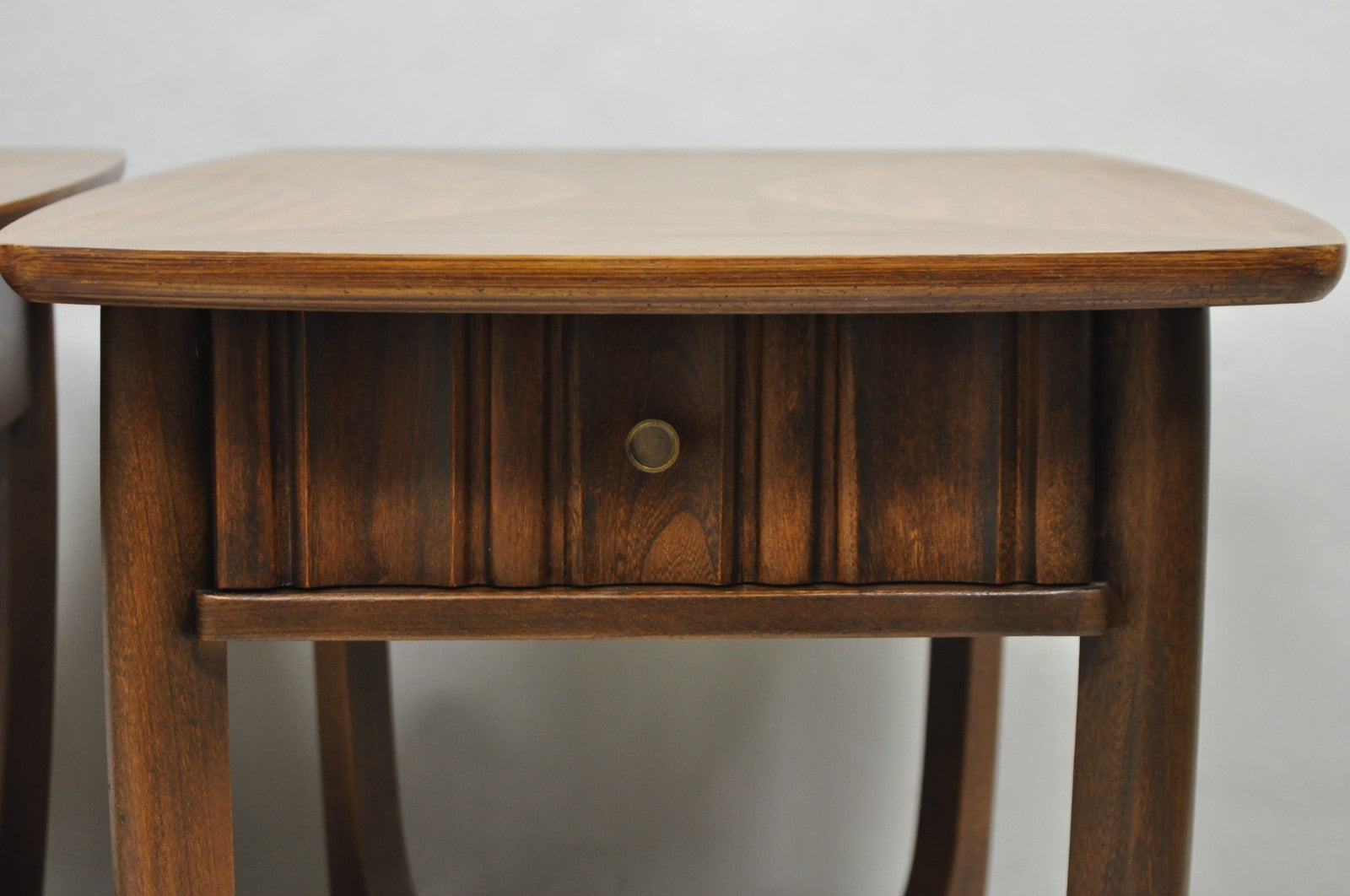 Vintage Mid Century Modern Sculpted Walnut & Laminate Coffee End Table Set 3 Pc