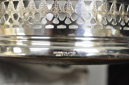 Vintage Sheffield Edwardian Silver Plated Fretwork Mahogany Wine Bottle Coaster