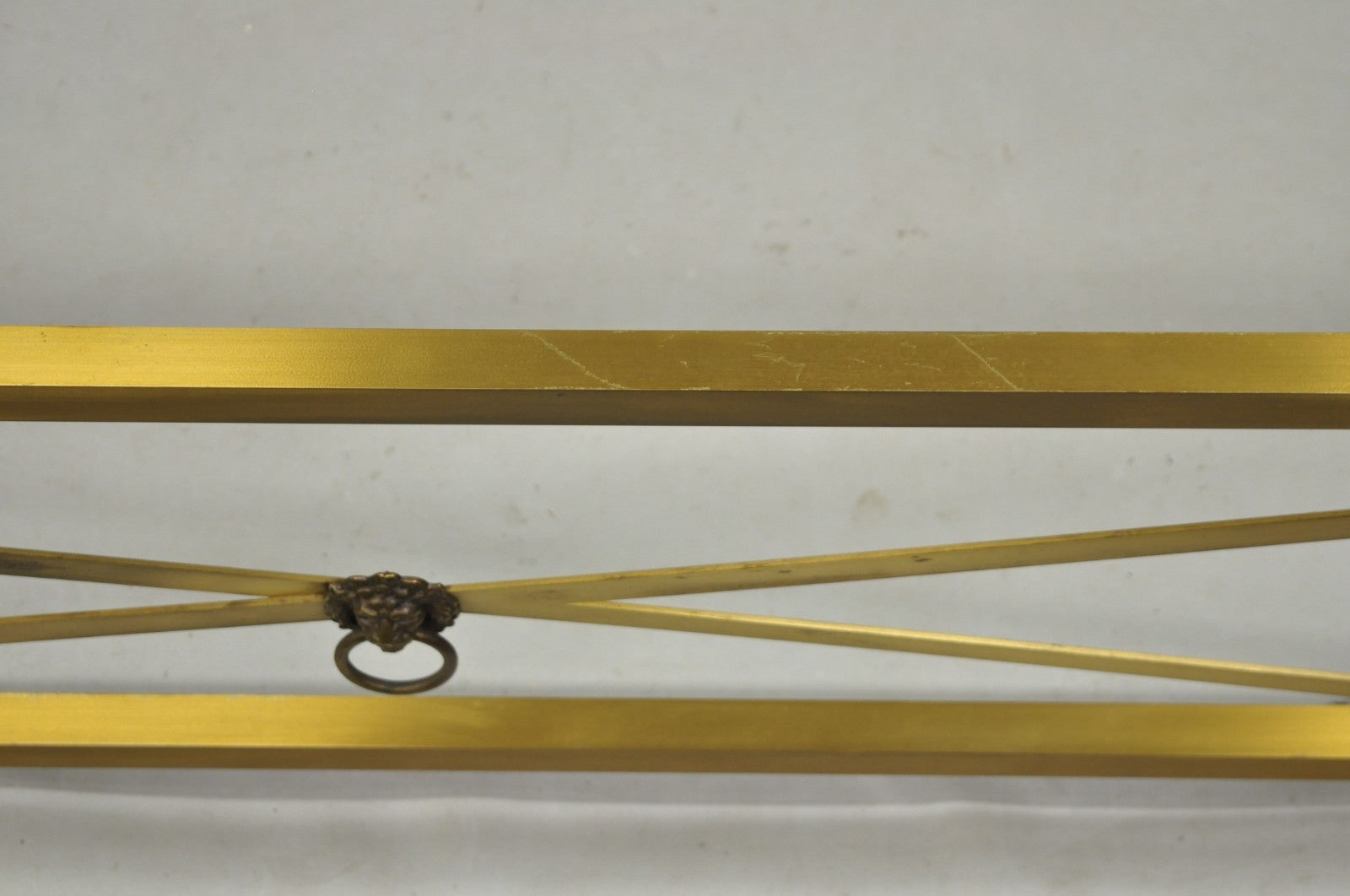 Large Regency Style Burnished Brass Rectangular Glass Top Coffee Table w/ Lions