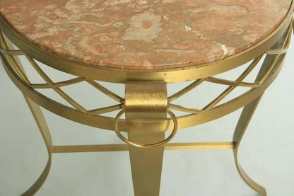 French Neoclassical Round Rouge Marble Top Bronze Gueridon Occasional Side Table
