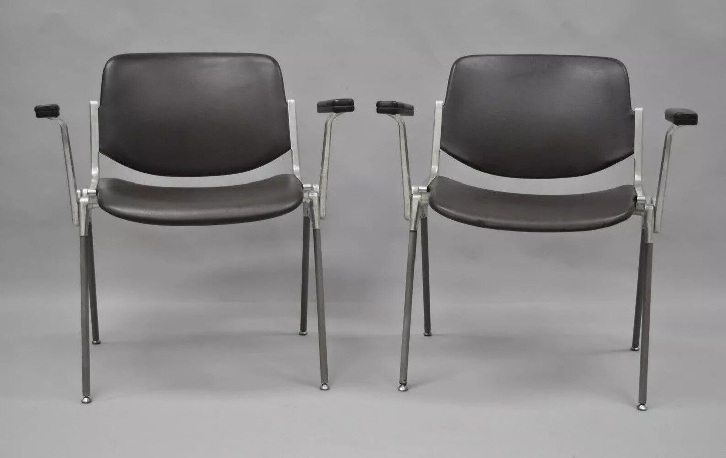 Giancarlo Piretti Castelli Italian Mid Century Modern Brown Arm Chairs - a Pair