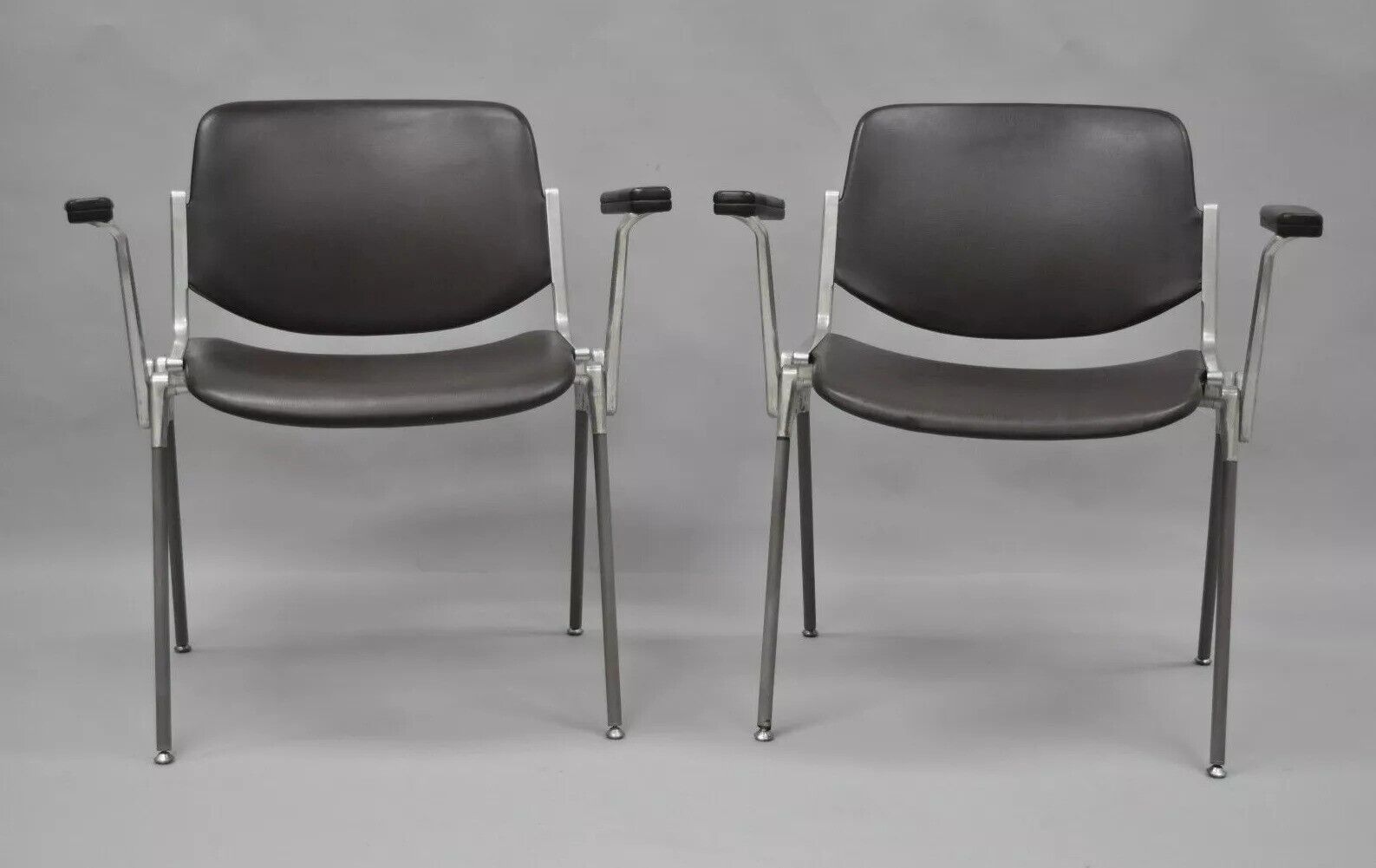 Giancarlo Piretti Castelli Italian Mid Century Modern Brown Arm Chairs - a Pair
