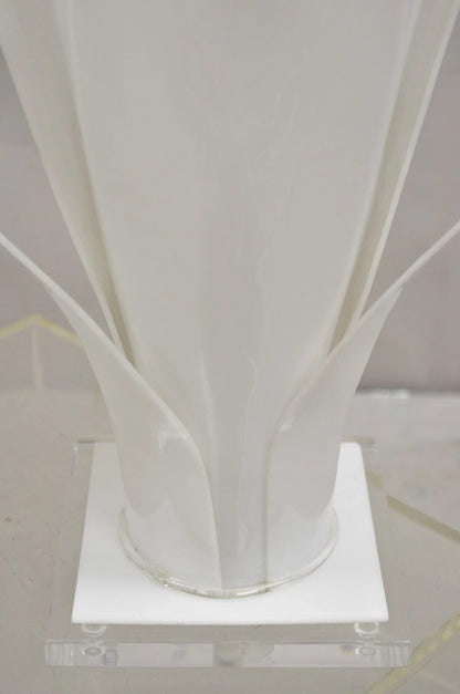 Rougier White Acrylic Lucite Tulip Flower Leaf Mid Century Table Lamps - a Pair