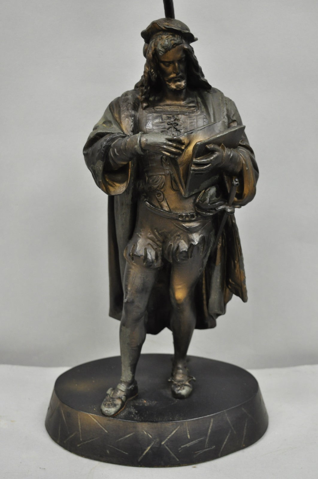 Antique French Renaissance Spelter Metal Statue of Cardinal Mazarin Table Lamp