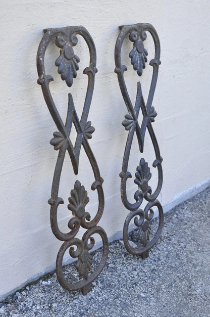 Antique Victorian Cast Iron Gate Supports Architectural Elements - a Pair
