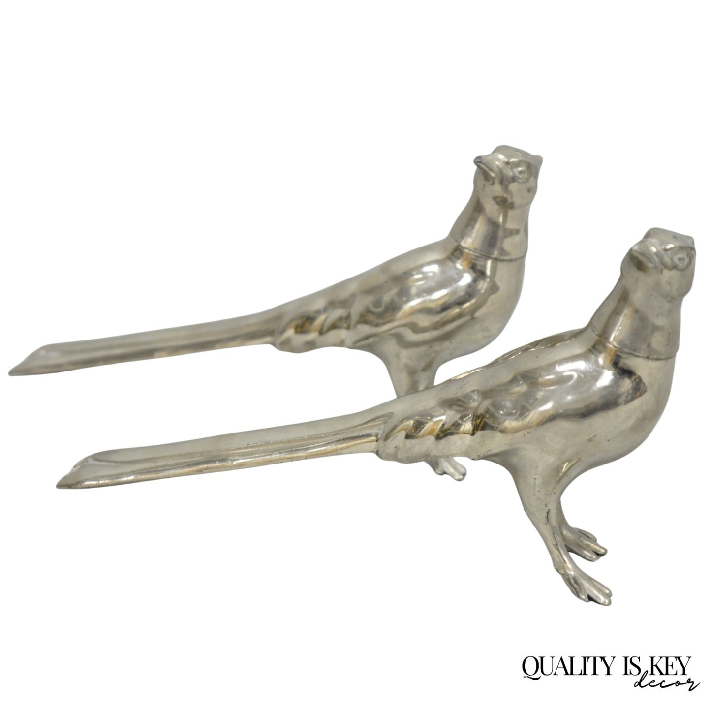 Vintage Pheasant Bird Silver Plated Figurine Salt & Pepper Shakers - a Pair