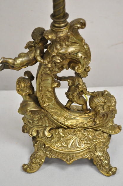 Antique French Louis XV Renaissance Style Figural Bronze Cherub Putti Table Lamp