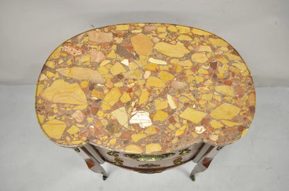 Antique French Louis XV Style Marble Top Bombe Commode Nightstand Side Table