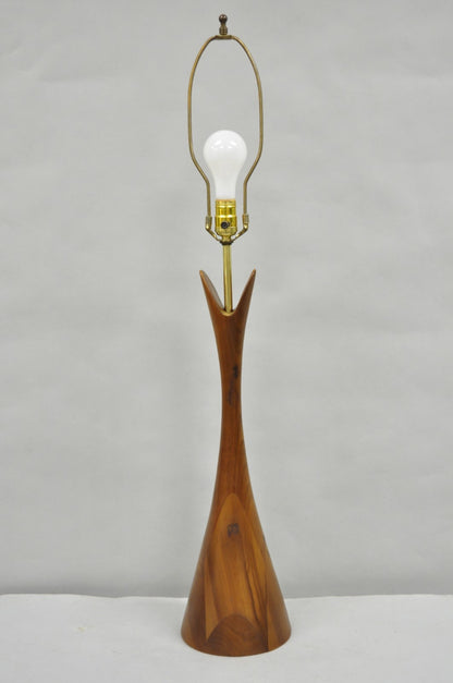 Vintage Mid Century Modern Sculptural Walnut Wood Danish Modernist Table Lamp