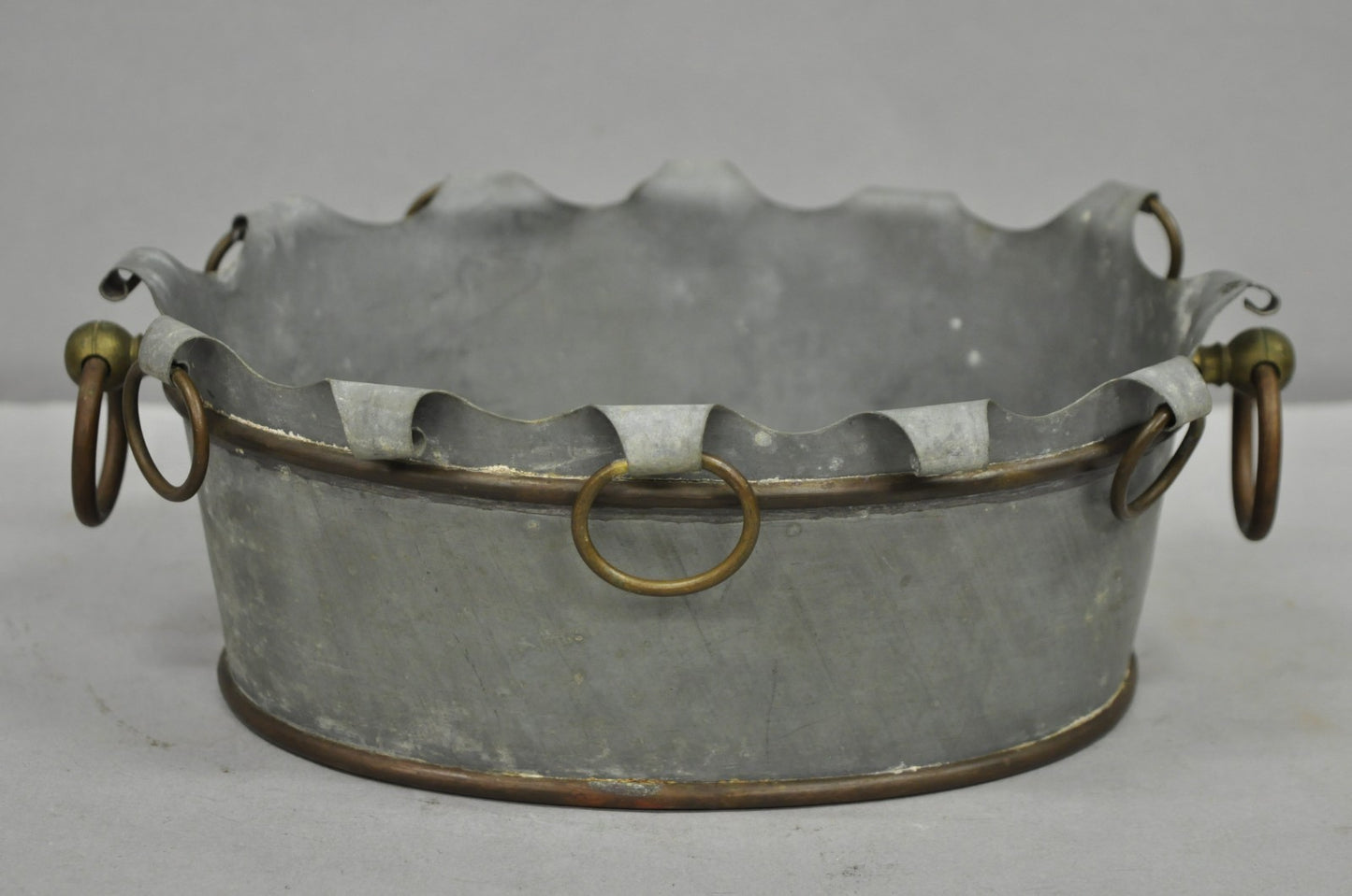 Vintage French Country Tole Zinc Metal Cachepot Planter Pot Made in Portugal