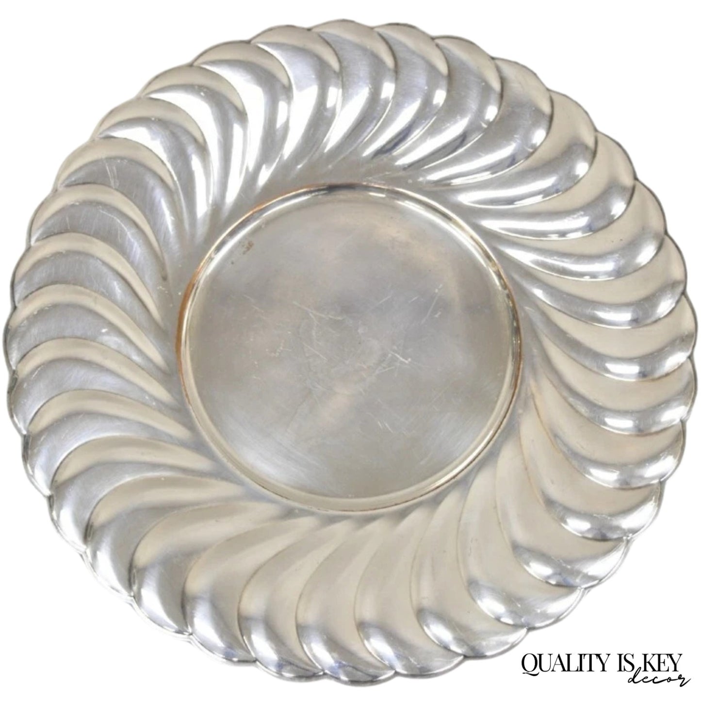 WM Rogers Waverly 3826 Scalloped Edge Round Silver Plated Serving Platter Tray