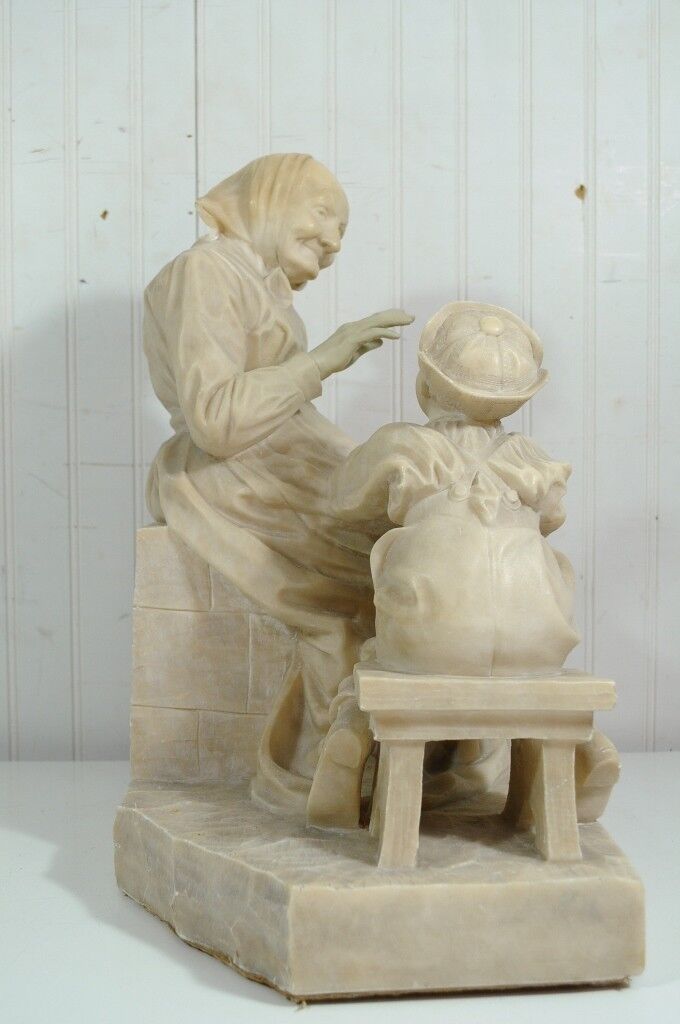 E Battiglia La Favola Della Nonna Alabaster Italian Sculpture Tale of Grandma