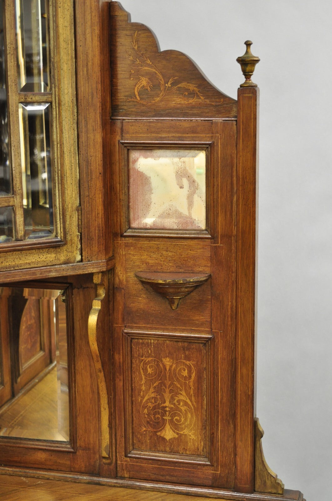 Antique French Victorian Inlaid Mahogany Corner China Cabinet Display Curio