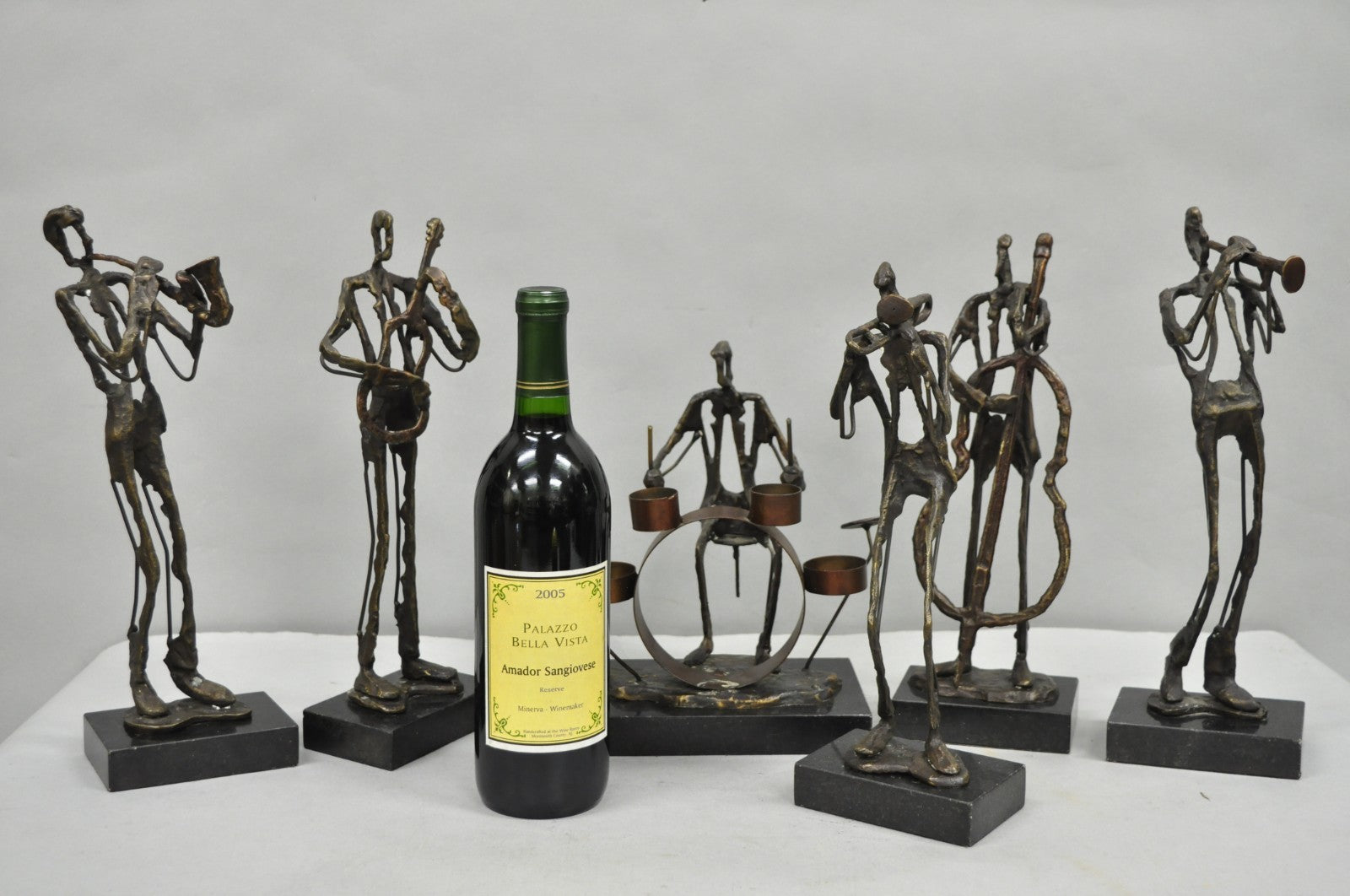 Contemporary Brutalist Style Bronze & Marble Jazz Musician Band Figures 6 Pc Set