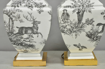 Porcelaine de Paris French Country Toile Porcelain Jardinierie Table Lamps Pair