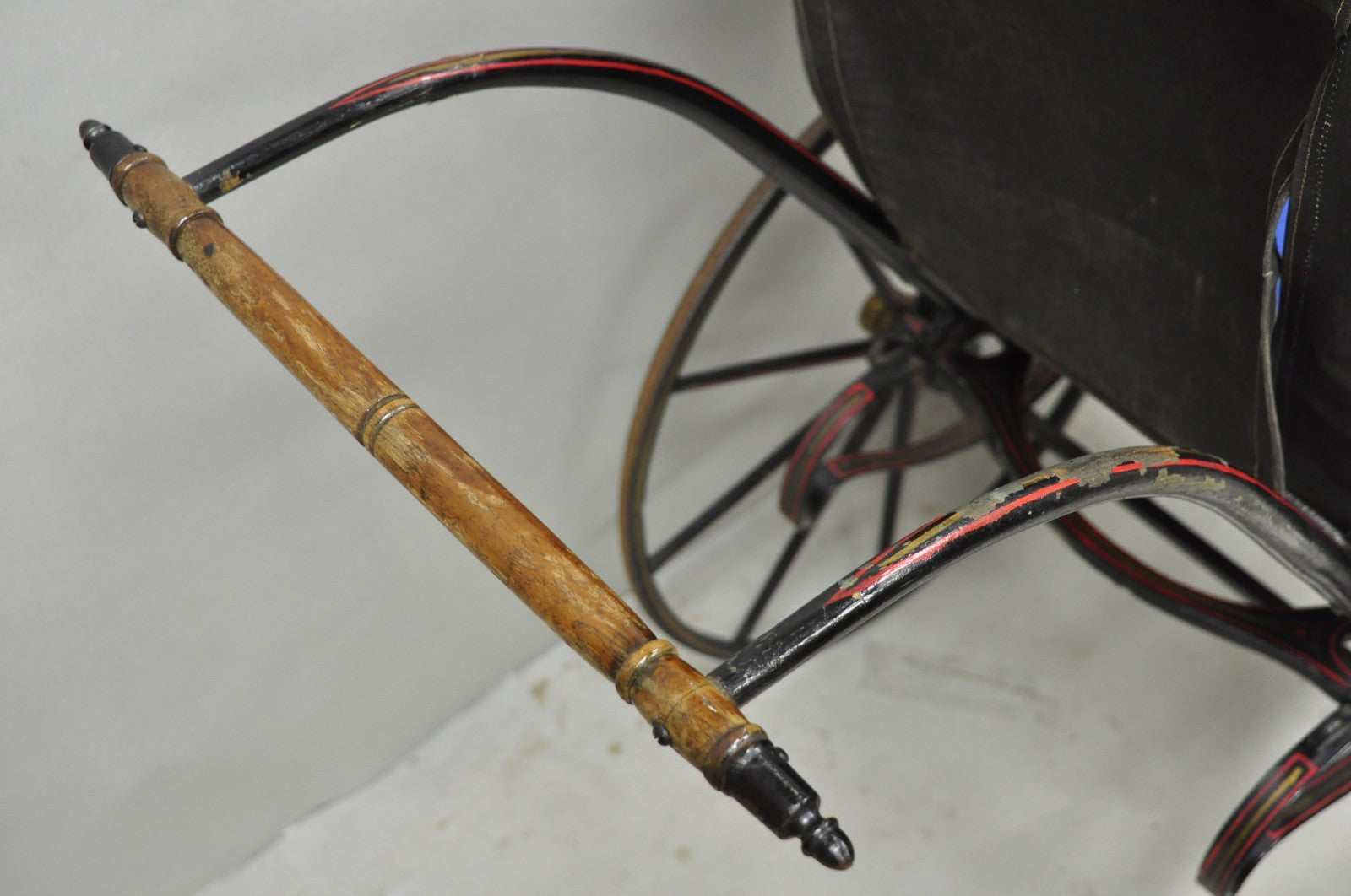 Antique Victorian Hand Painted Baby Carriage Buggy Stroller with Wooden Wheels