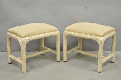 Vintage Hollywood Regency Rattan Pencil Reed Stools by American Drew - a Pair