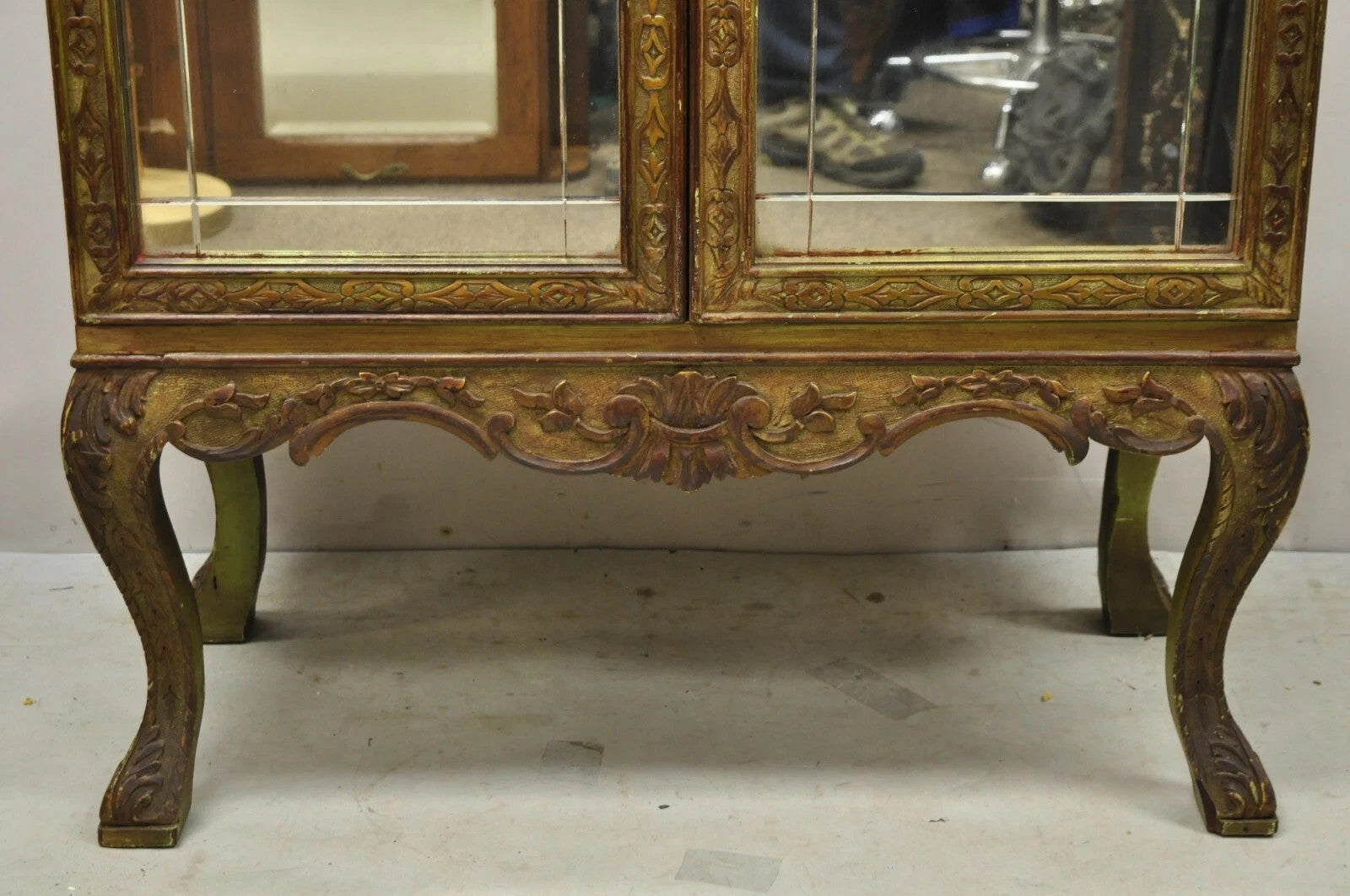 Antique Georgian Green Painted Mirror Front 2 Door Curio China Radio Cabinet