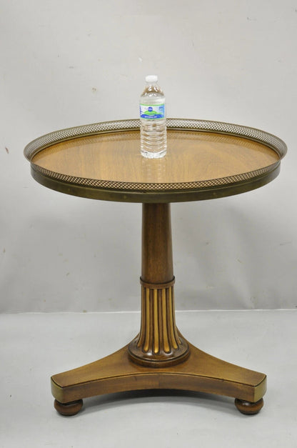 Vintage French Empire Mahogany Pedestal Base Round Brass Gallery Center Table
