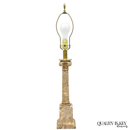 Vintage Italian Classical Carved Marble Corinthian Column Table Lamp