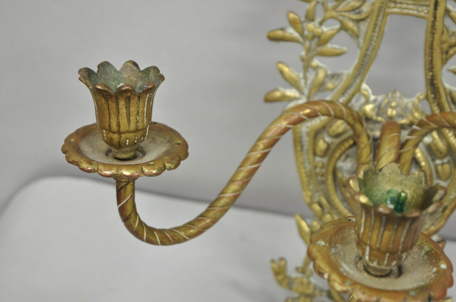 Antique French Louis XV Style Figural Bronze Candelabra Wall Sconces - a Pair