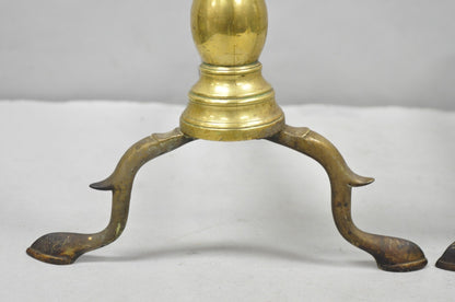 Antique English Colonial Brass Cannonball Branch Leg Andirons w/ Patina - a Pair