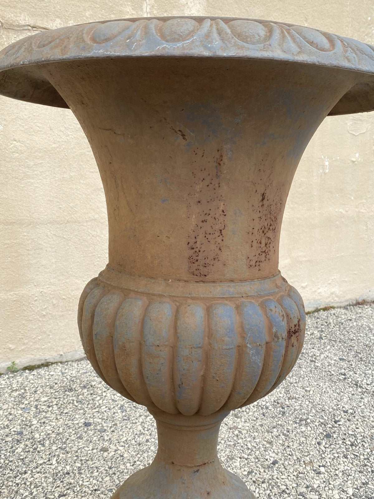 Vintage French Empire Style Large 30" Cast Iron Urn Form Garden Planters - Pair