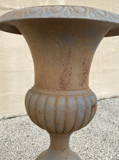 Vintage French Empire Style Large 30" Cast Iron Urn Form Garden Planters - Pair
