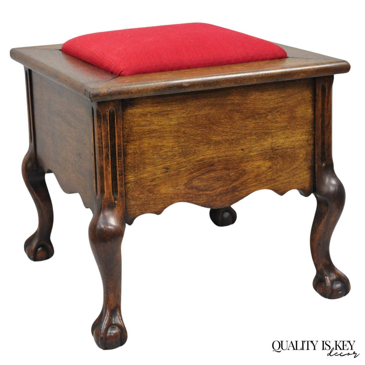 Antique Flip Top Georgian Chippendale Style Mahogany Shoe Shine Box Footstool