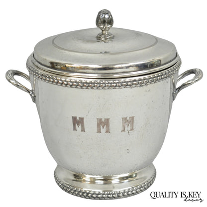 Vintage Art Deco Modern Silver Plated Lidded Bar Ice Bucket w/ "MMM" Monogram