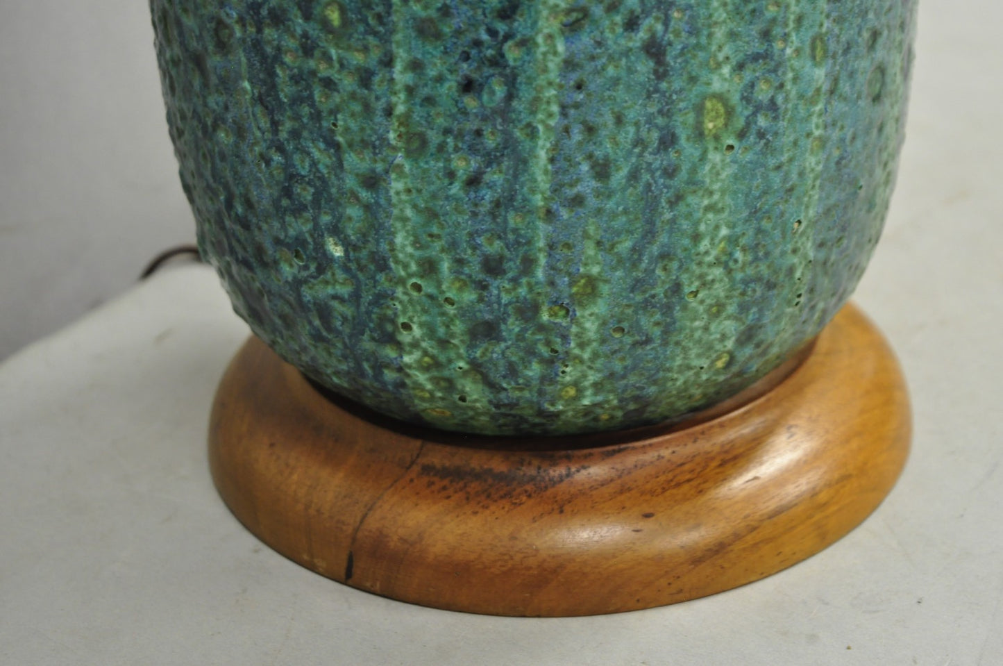 Vintage Mid Century Modern Turquoise Blue Ceramic Drip Glazed Pottery Table Lamp