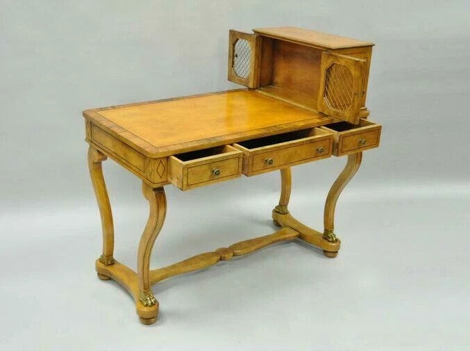 Vintage French Regency Rosewood & Walnut Cartonnier Table Desk w Bronze Paw Feet