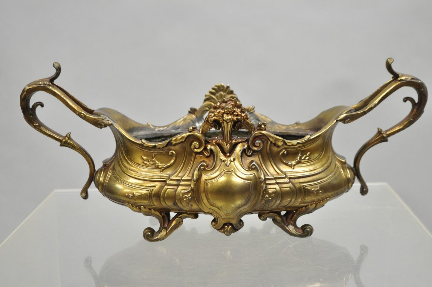 French Art Nouveau Louis XV Gold Spelter Metal Planter Jardiniere Centerpiece