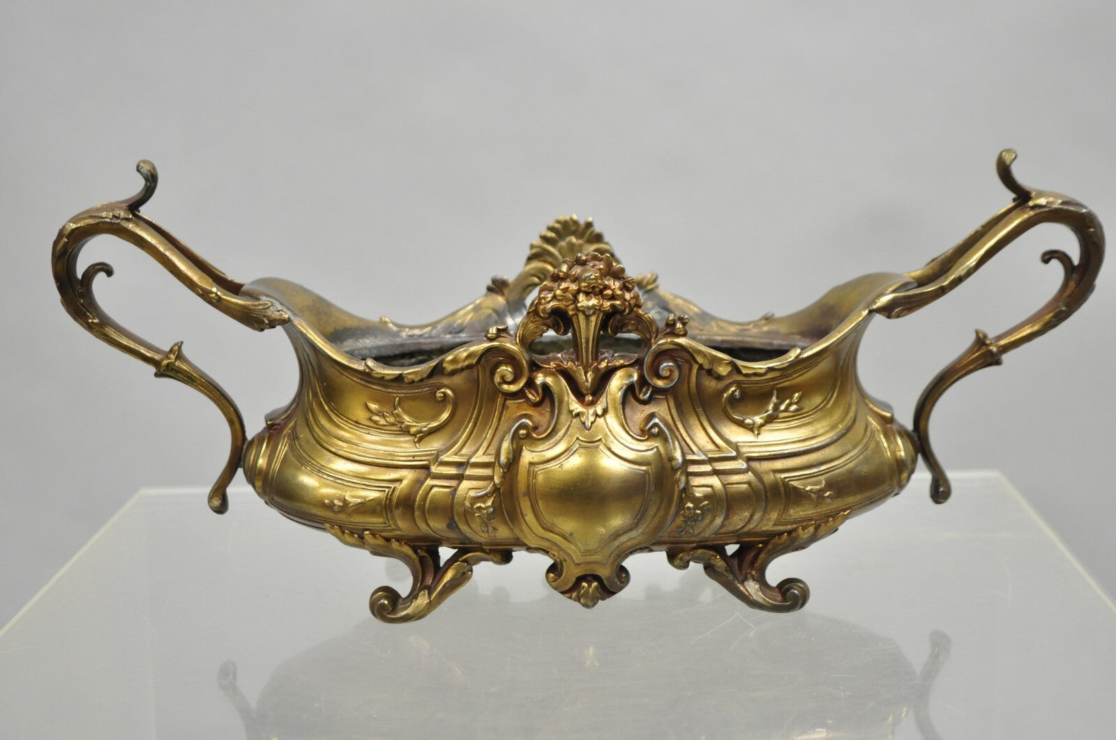 French Art Nouveau Louis XV Gold Spelter Metal Planter Jardiniere Centerpiece
