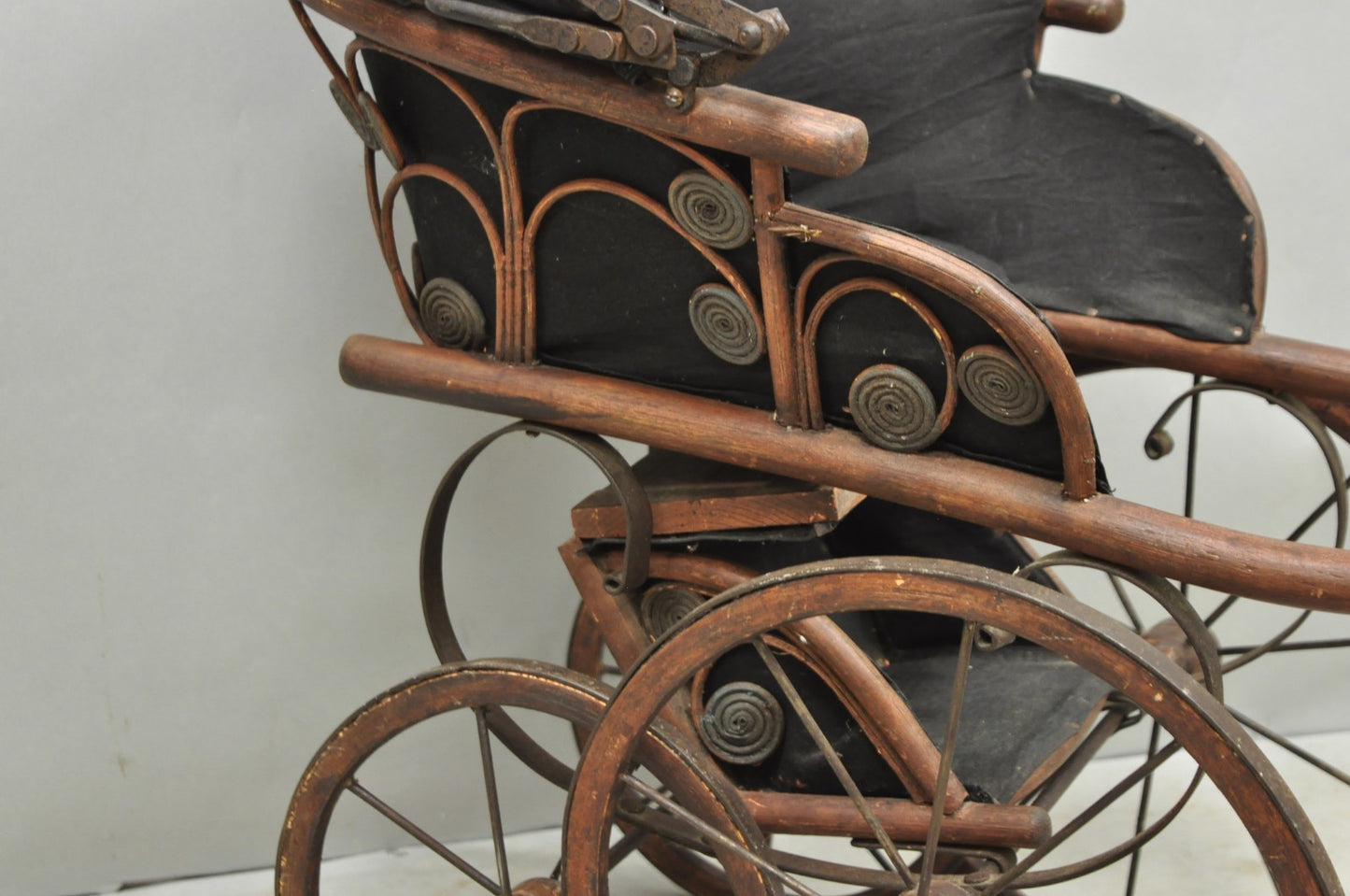 Antique Victorian Bentwood Small Child Size Decorative Baby Buggy Carriage